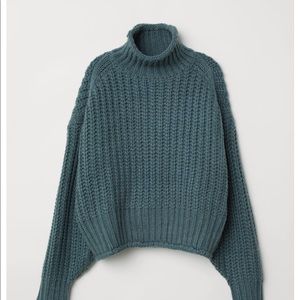 Turquoise- Ribbed Polo Neck Jumper
